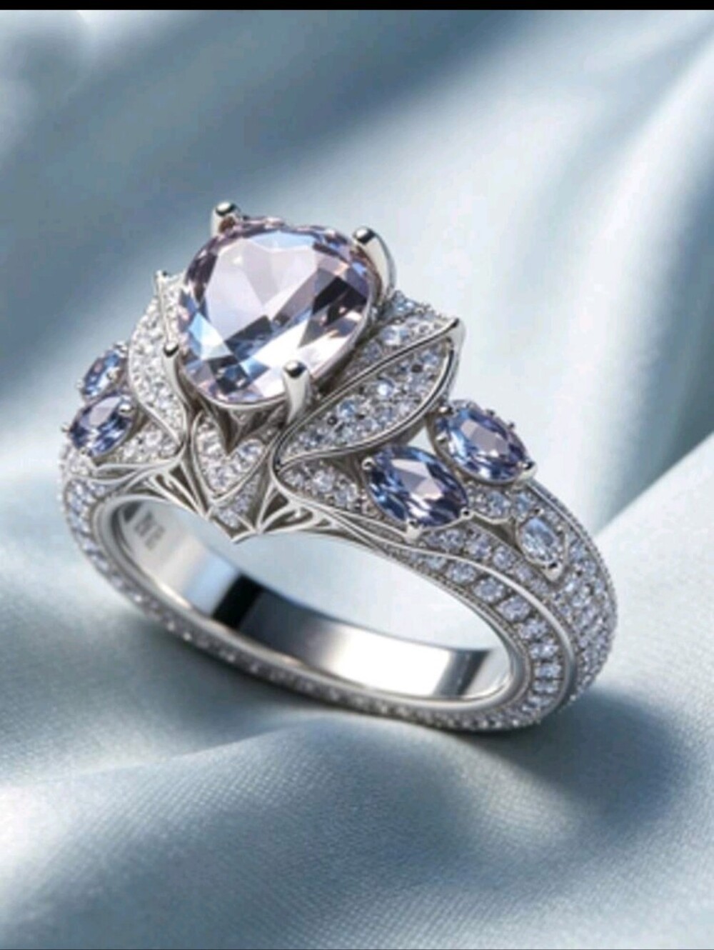 BRAND NEW ** Elegant Silver-Tone Clear Crystal Floral Engagement Ring